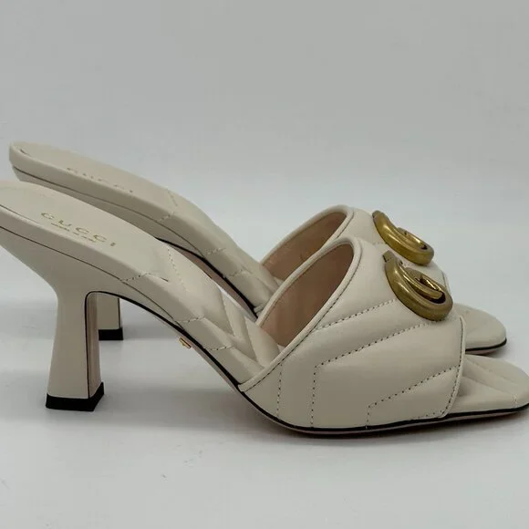 Gucci Marmont GG Padded Chevron Matelasse Leather Mule Sandal Heels Shoes - Picture 10 of 16